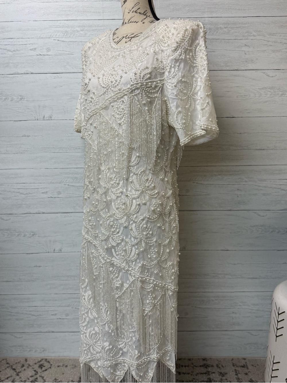 NWT Vintage Carina by Barry Lee Beaded Fringe Evening Dress